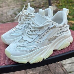 Steve Madden White and Silver Embellished Sneakers